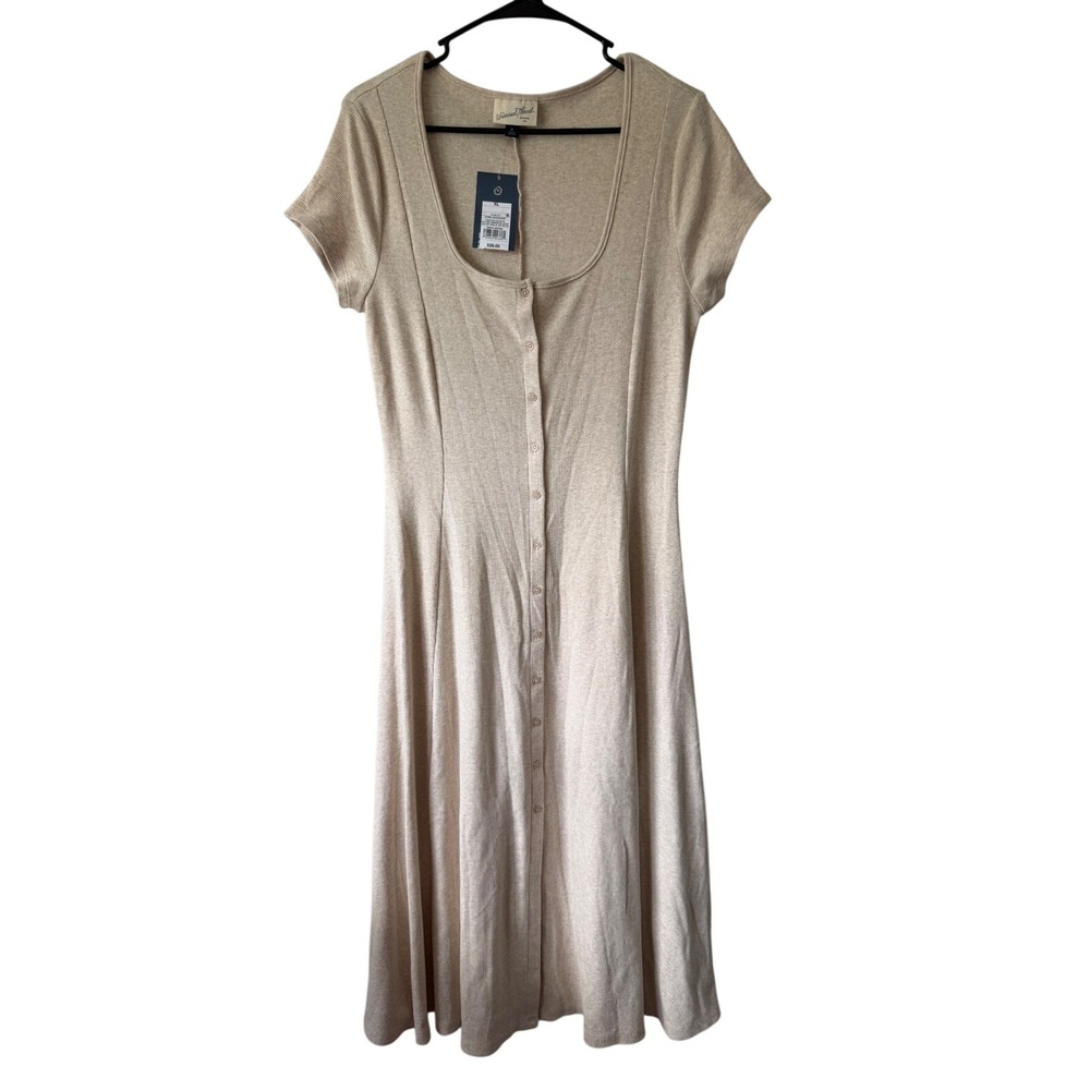 Universal Thread Midi Dress XL Oatmeal Heather Ribbed Button Front Scoop Neck